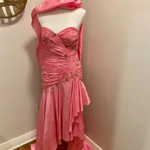 Jovani high low prom dress pink rouched sz 10 bead